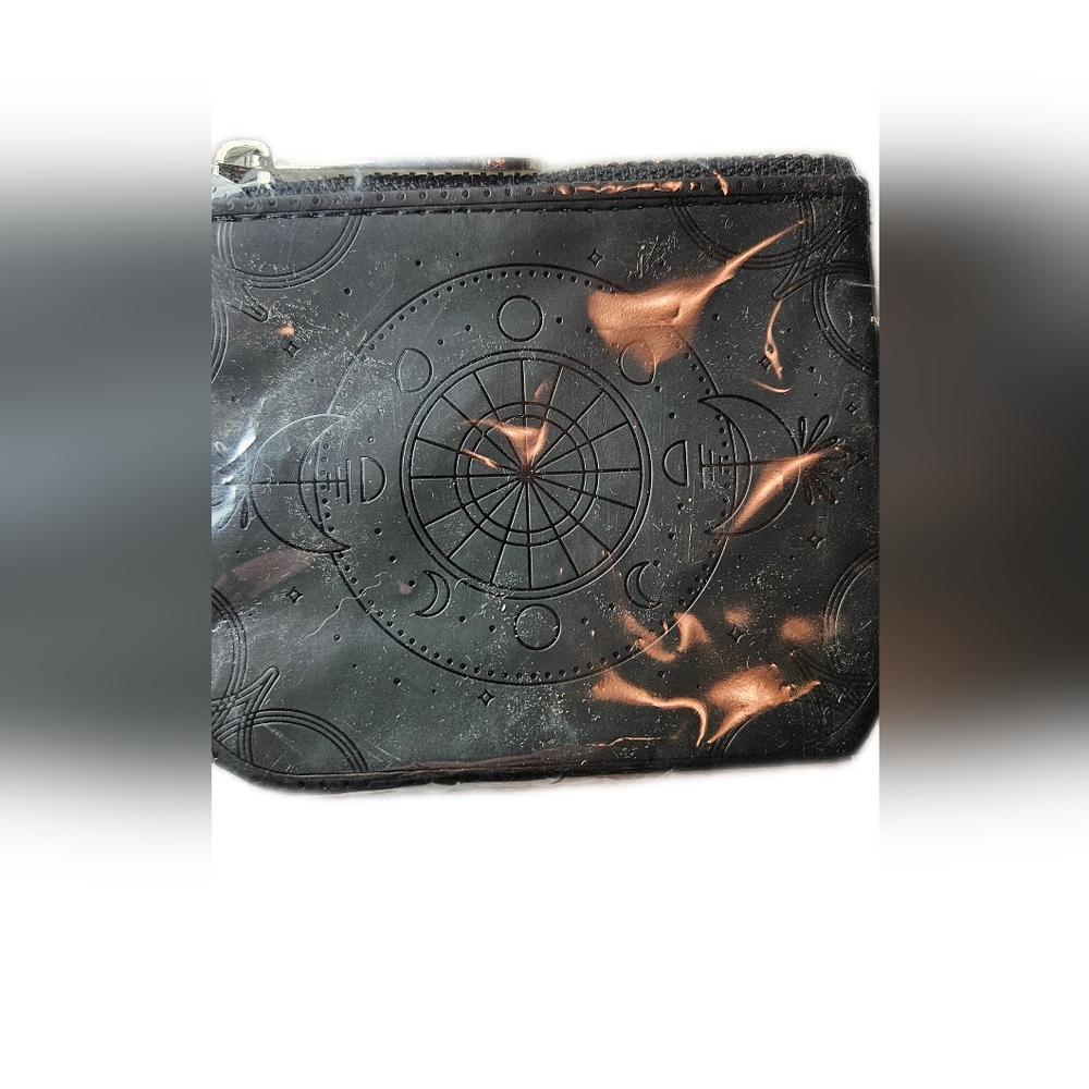 NWOT Black and Copper Zipper Pouch, Moon Design, Never Been Used Or Opened.